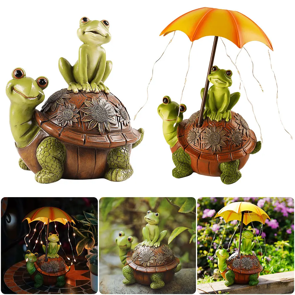 

Frog Turtle Garden Sculpture Creative Cute Frog Yard Ornaments Cartoon Resin Animal Figurine Light for Home Patio Yard Lawn