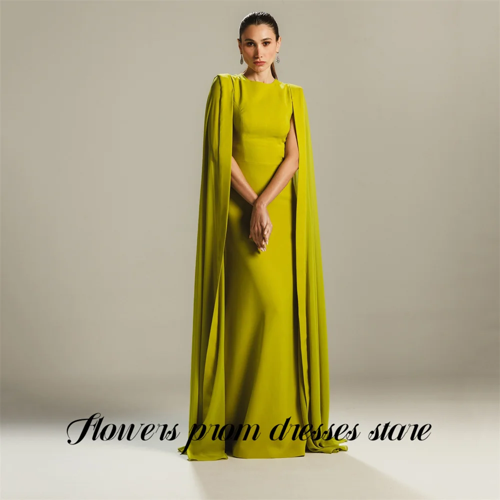 

Flowers Lime Green Party Dress O Neck فساتين السهرة Fitted Night Dress with Flowing Cape Celebrity Dress Customized