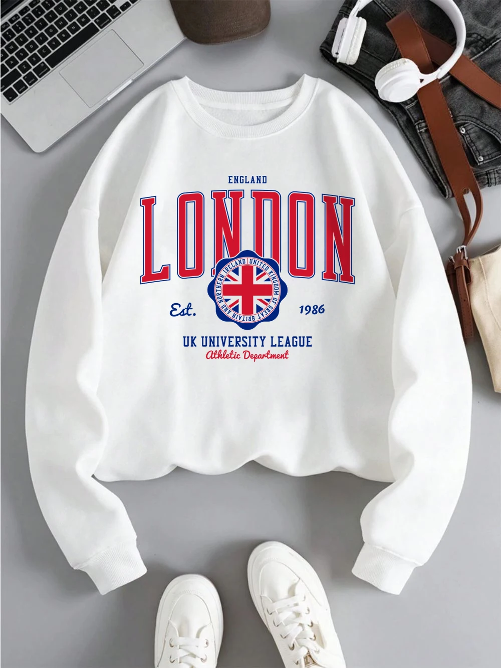 England London Sweatshirts Womens Uk University League Prints Hoodie Crewneck Loose Fleece Warm Tops Winter Sporty Woman Clothes