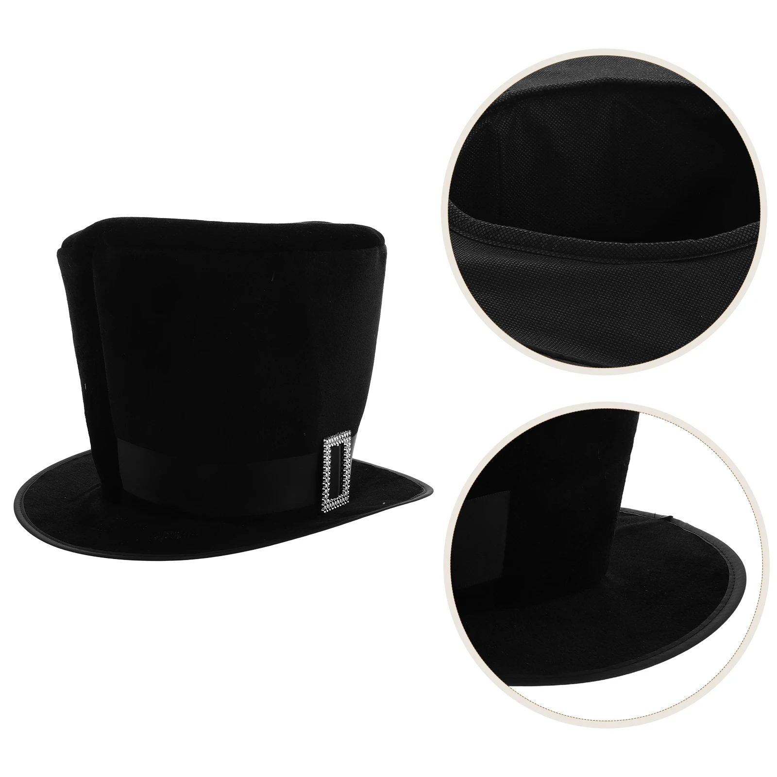 

Black Top Hat Buckle Decor Stylish Formal Costume Party Performance Cosplay Men Large Size Soft Material Comfortable Jazz Hat