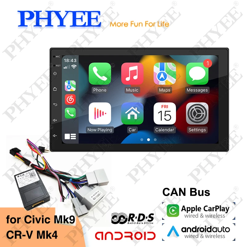 

2 Din Android Car Radio CAN Bus Decoder Wireless Carplay Android-Auto Bluetooth RDS GPS Navigation for Honda Civic MK9 CR-V MK4