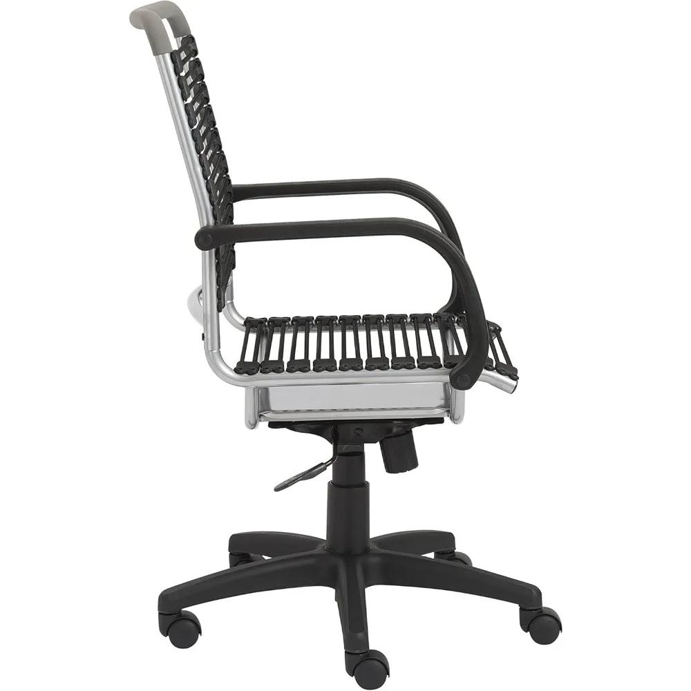 เก้าอี้สำนักงานพนักพิงสูงสีดำพร้อมโครงอะลูมิเนียม ปรับเอียงได้ 360 องศา และปรับความสูงได้