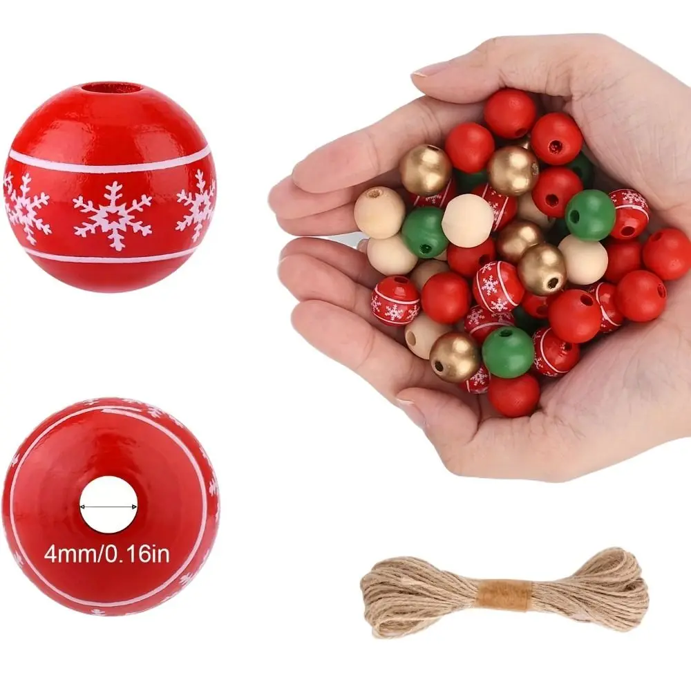 

50pcs Snowflake Beads Christmas Color Wood Beads Christmas Color Christmas Tree Round Beads Christmas Wood Ball Colourful 16mm