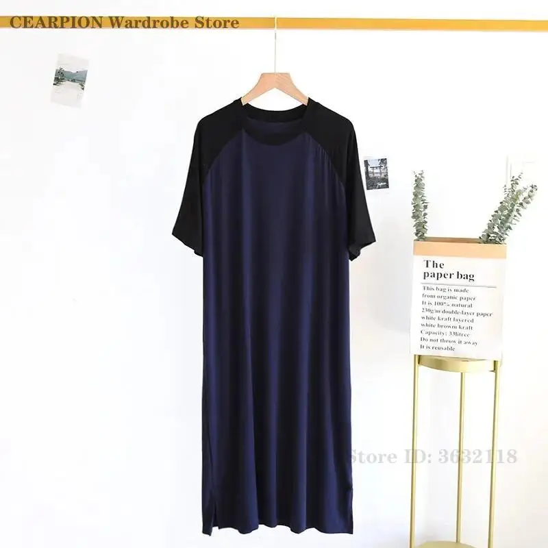 Men's Summer Sleepwear Modal Nightdress Short-Sleeved Nightgowns Large Size 5XL Thin Mens Pajamas Robe Home Clothes Loungewear