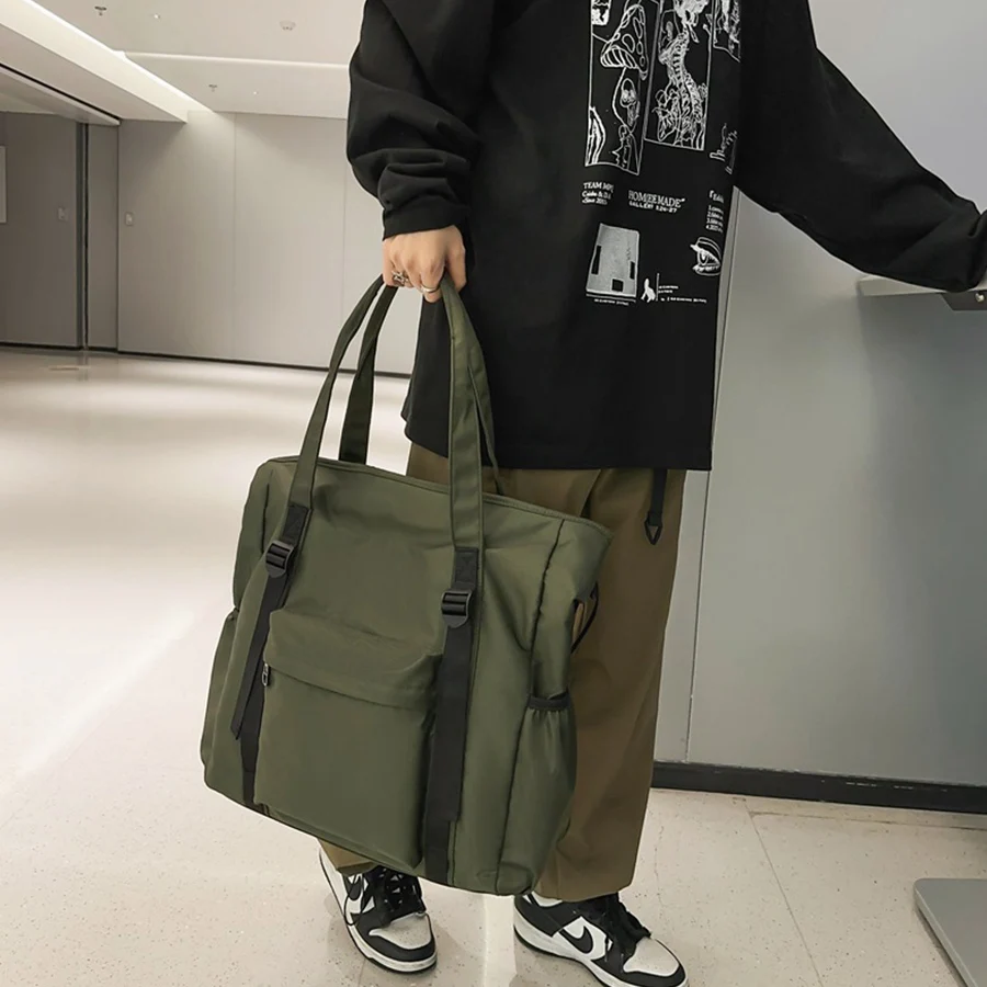 

Сумка через плечо из холщовой ткани в стиле Харадзюку, большая вместительная сумка-тоут, женская сумка-портфель, школьная сумка, зеленая/черная сумка через плечо