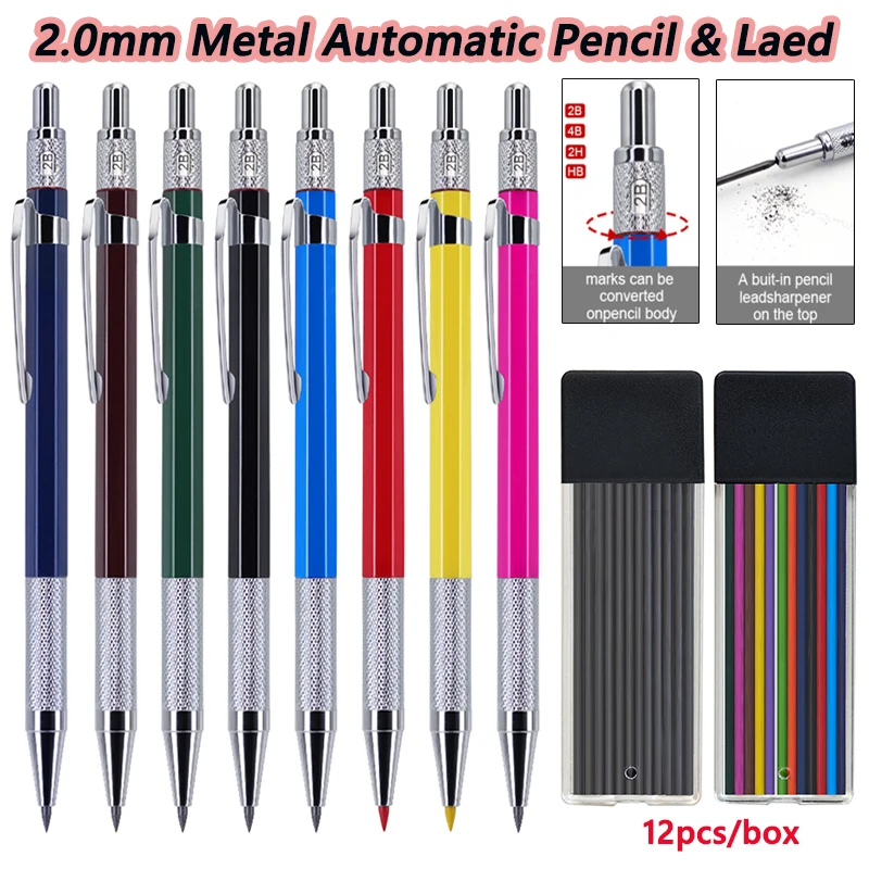 New Multicolor Metal Mechanical Pencil, 2.0mm Black/Color Automatic Pencil Lead Marking Tool, School Writing Stationery Supplies
