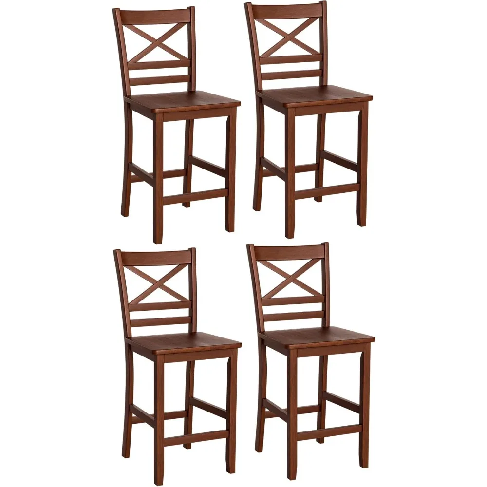 

4 sets of bar stools, 25 inch antique kitchen countertop high chairs with wooden X-shaped backrests and rubber wooden legs,