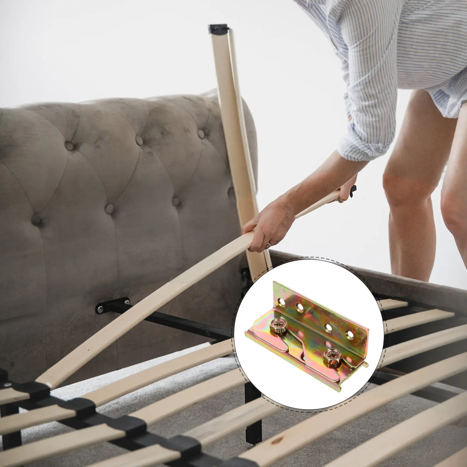 

4Pcs Heavy Duty Bed Frame Hinges Thickened Bed Rail Brackets Screw Hardware Connector Invisible Installation for Headboards