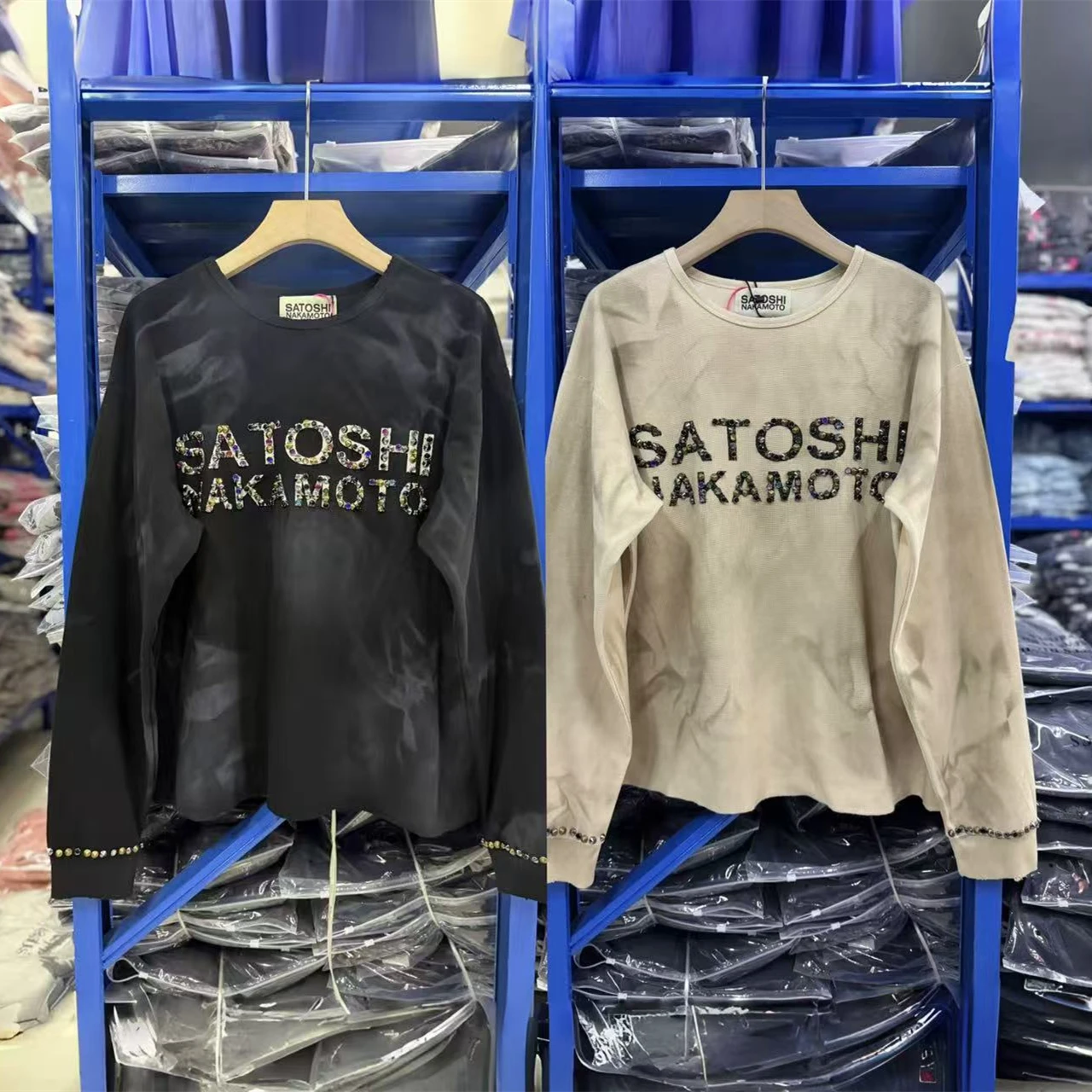 Satoshi Nakamoto 27SS Logo Thermal Long Sleeve Beaded Waffle Pattern T-Shirt Men Women Best Quality T Shirt Top Tee