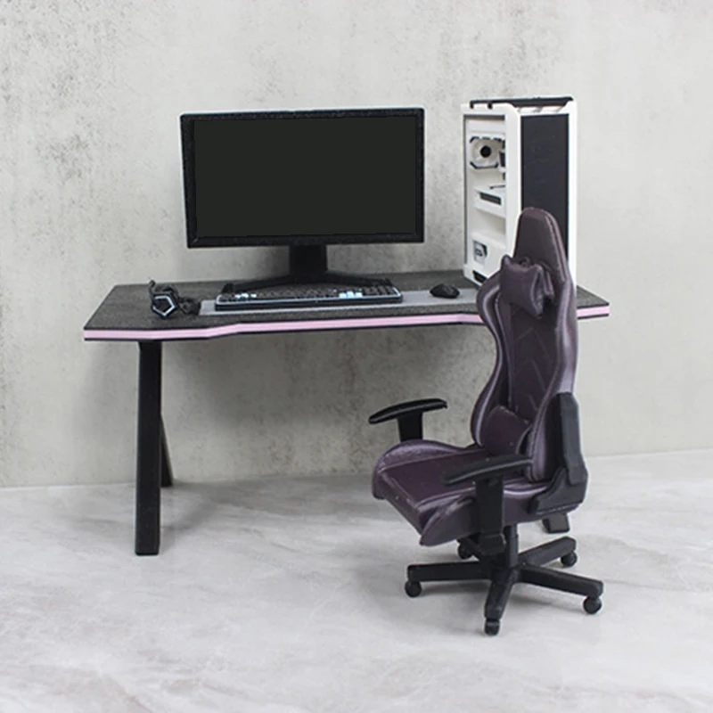 1/12 Dollhouse Study Room Esports Games Computer Keyboard Set Desk Chair Set Furniture Decor Micro Scene Props