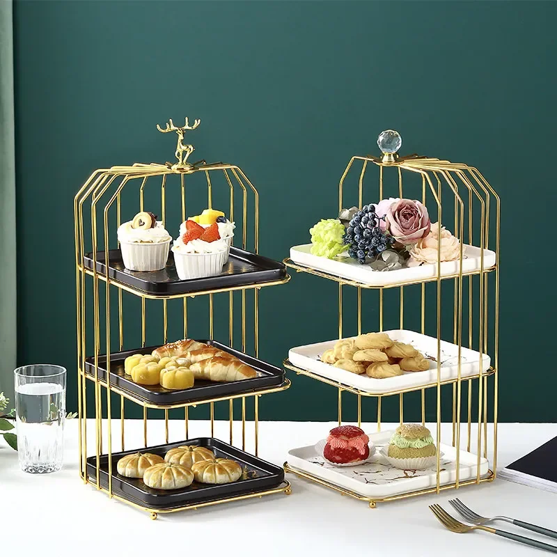 European creative multi-layer wrought iron rack cake dessert table table dim sum afternoon tea cake snack storage