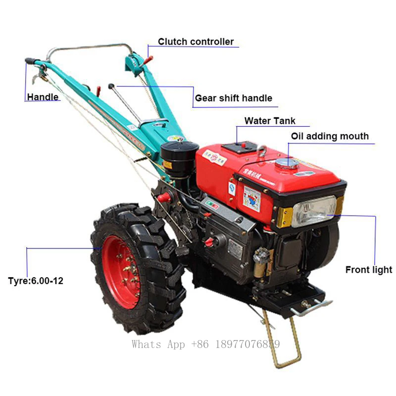 8 Hp 151 Chassis Walk Behind Tractor Rototiller Hand Crank Water Cooled Air Cooled Diesel Engine Plough Tractor