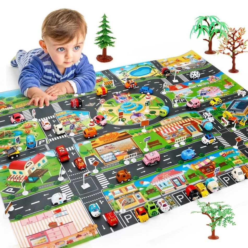 130*100cm Baby Crawling Mat for Children Cartoons Traffic Rug Indoor Toys City Road Carpet Kids Game Little Girl and Boy Playmat