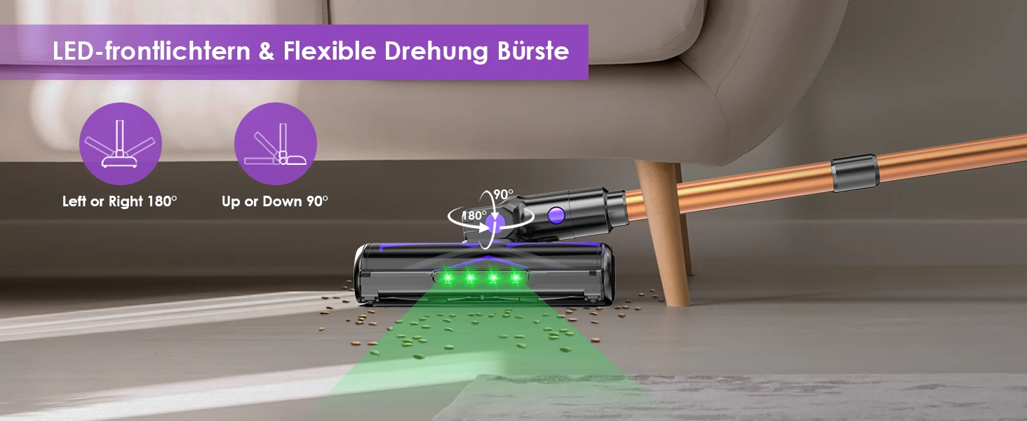 Vortisys V2 Akku-Staubsauger, 500W bürstenloser Motor, 36 V/2200 mAh Akku, geeignet für Boden, Teppich, Sofa, Matratze – Detail 6