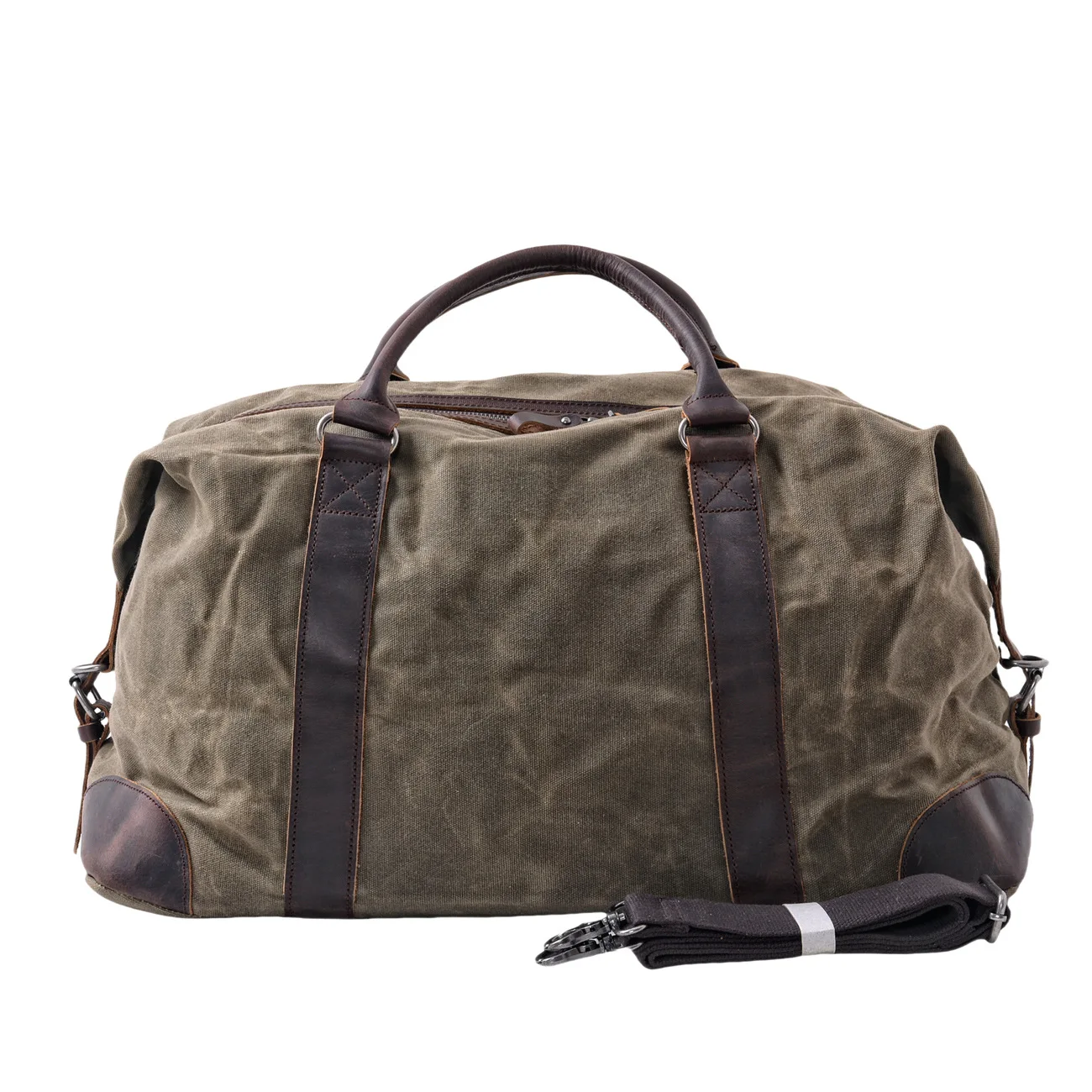 Crazy horse leather with waxed canvas travel bag, large-capacity runaway duffel bag, men's waterproof travel bag