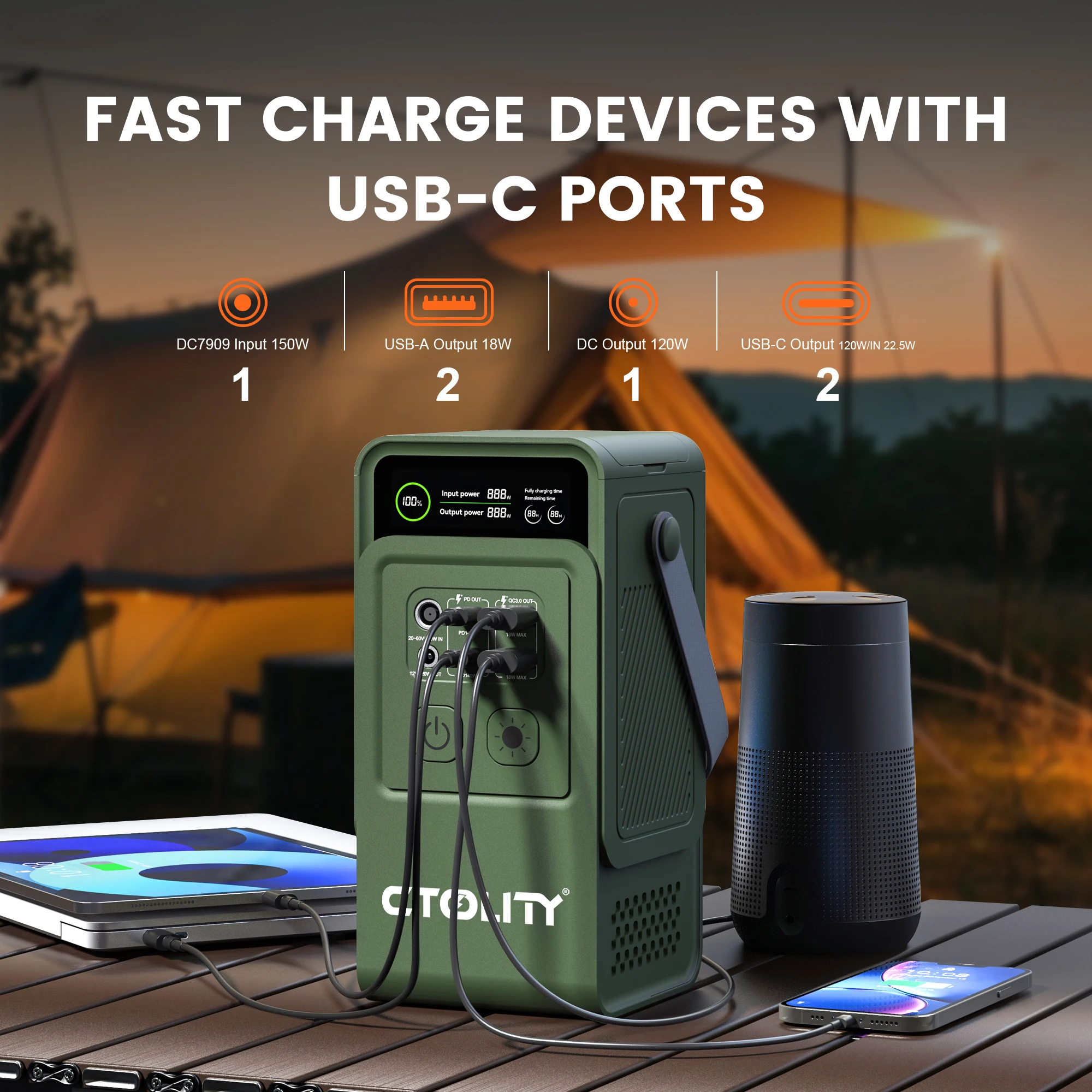 CTOLITY AP200L 192Wh 200W 60000mAh مولد الطاقة الشمسية المحمولة محطة الطاقة المتنقلة Lifepo4 بطارية لتخزين الطاقة في الهواء الطلق #5