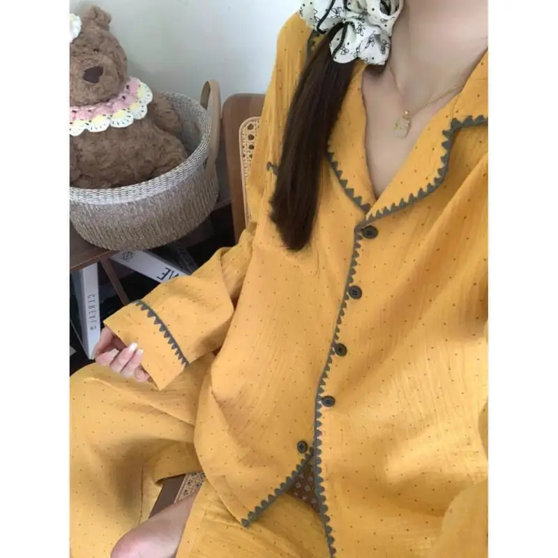 Wave Point Pyjama Dames lente en herfst set met lange mouwen Koreaanse editie Premium Cloud katoenen gaas huiskleding nieuwe stijl