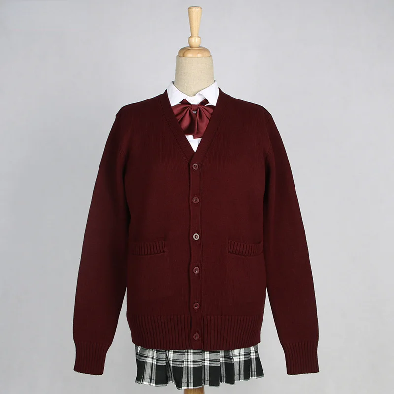 Women's Cardigan Sweater Girls High School Uniform Anime Japanese Cosplay Cardigans V-Neck Long Sleeve Button Down Knit Pockets