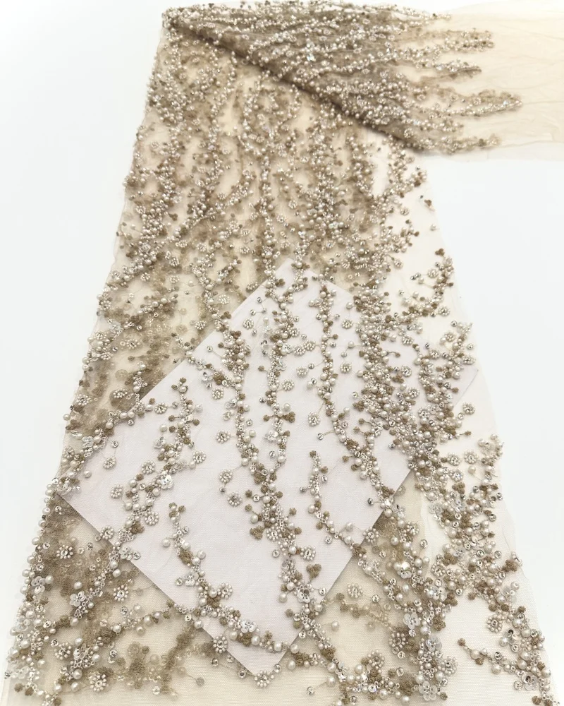 Africa Nigerian Beaded French Mesh Lace With Sequins High Quality 2025 Embroidery Lace Sequins Lace For Wedding Dresses Women