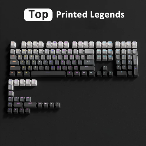 Imagen 2 del producto Teclas degradadas 60% 65% 75% TKL 96% 98% 100% Impresión superior/lateral Rojo Púrpura Gris Verde Azul OEM teclas para teclado mecánico