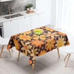 Retro Groovy Floral 60s 70s Pattern Tablecloth Waterproof Dining Table Wedding Party Rectangular Tablecloth Holiday KitchenDecor