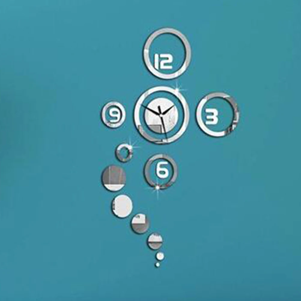 

3D Acrylic Mirror Clock Silver Removable DIY Wall Sticker Decoration Bedroom Living Room Kitchen Office Bathroom