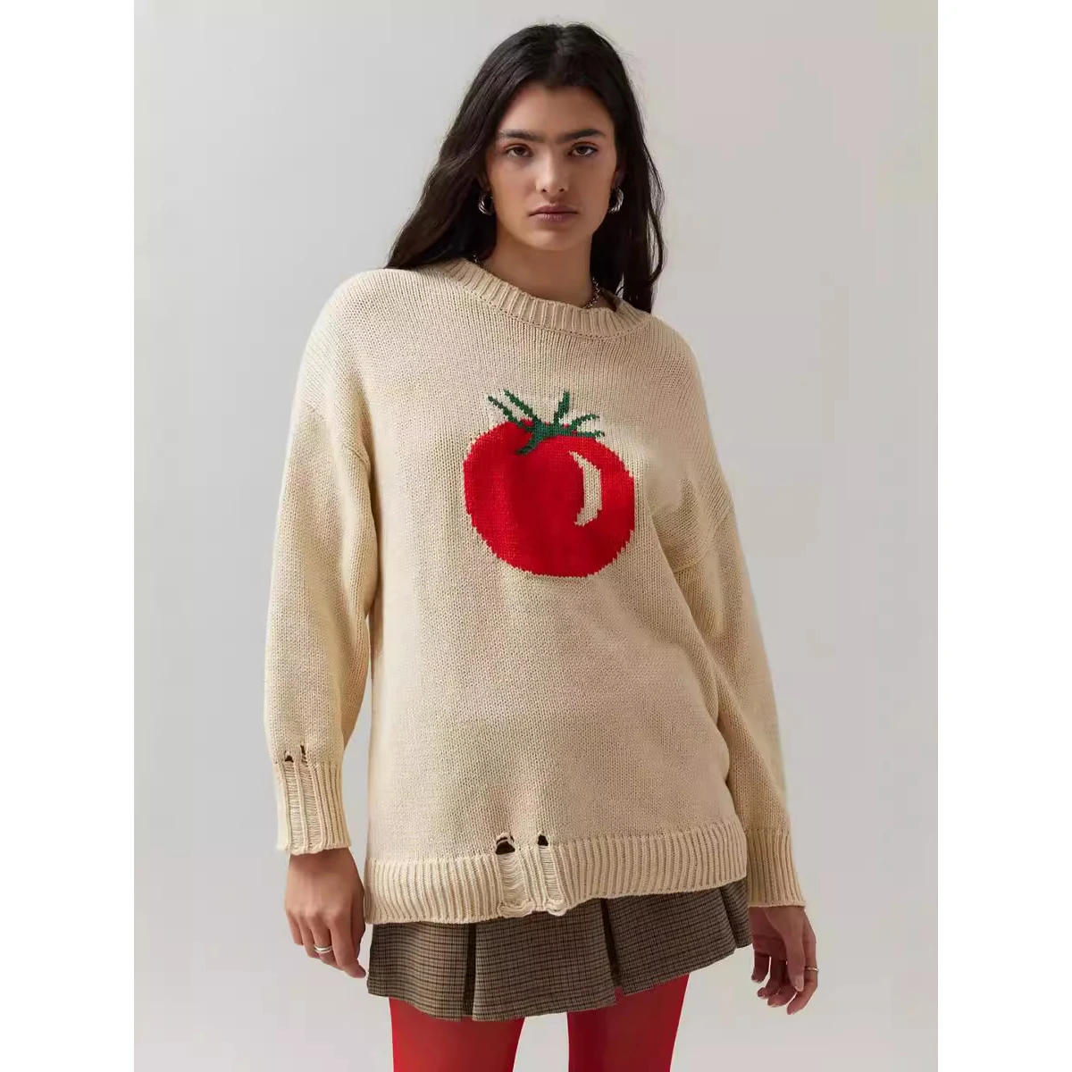 

Women's Knitted Sweater Autumn Winter New 2025 Faion Loose Fit Long Sve round Ne Modified Acrylic Fiber Other Pattern