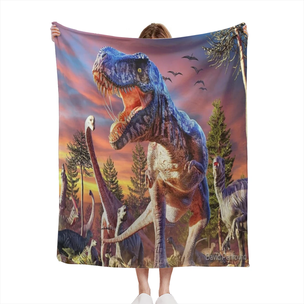 

T-Rex_Attack Summer Blanket Thin Blanket for Couch Sofa Warmth Bed Artificial Flannel Blankets Comfortable