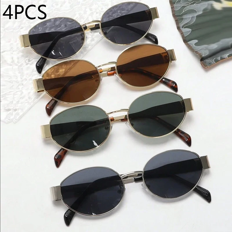 

4PCS Oval Shaped Personality Metal Small Round Fashion Glasses Beach Accessories For Women Glasses Shades