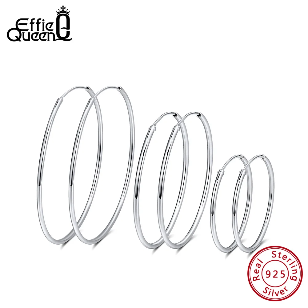 

Серьги-кольца Effie Queen из стерлингового серебра 925 пробы, 30/40/50 мм, простые украшения для женщин, для банкета, вечеринки, свадьбы, подарок SE146