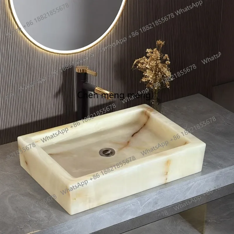 

Light luxury natural marble jade table basin household balcony washbasin