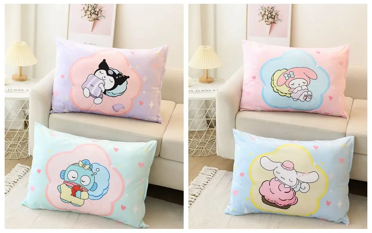 Anime Kawaii Cartoon Sanrioed My Melody Kuromi Cinnamoroll Hangyodon Pattern Printed Pillowcase Thickened Single Pillow Cover