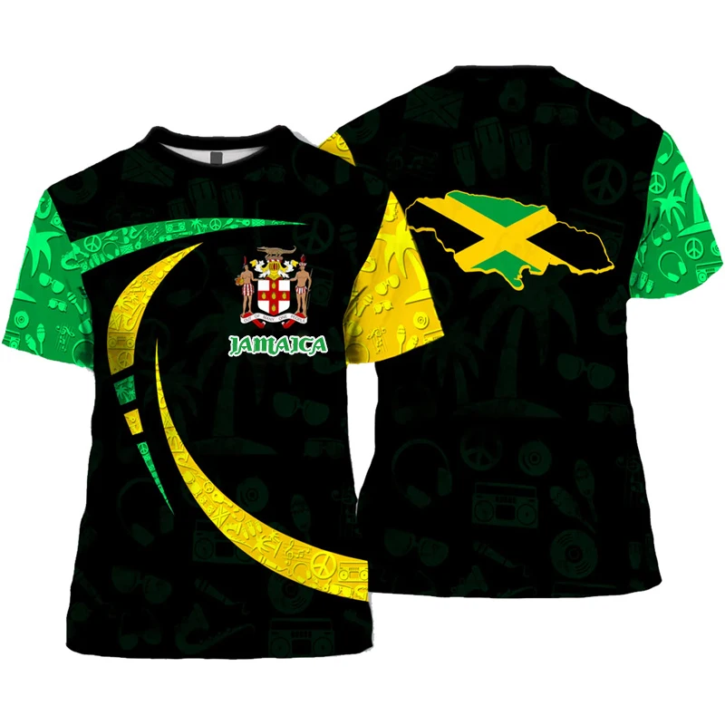 Jamaica Flag Lion Emblem Graphic T Shirt For Men Clothing 3D Jamaican Pride Printed T-Shirt Tops Tee Shirts Fashion Short Sleeve