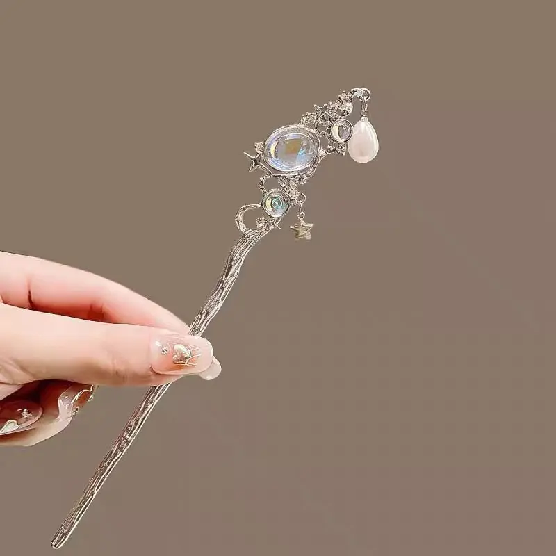 أعواد شعر على شكل نجمة للكعك شعر طويل صيني هانفو آسيوي عتيق، دبابيس شعر طويلة للنساء والفتيات