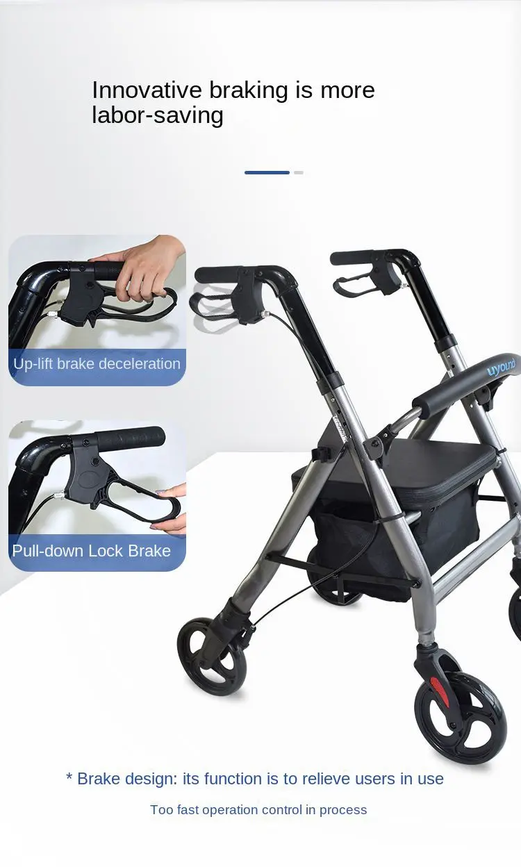 Folding 4 Wheels Trolley Walker For Elderly Disabled Anti Rollover Assist Walking Mobility Aid Can Push And Seat Walking Stick