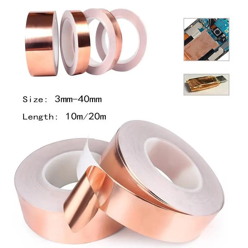 10/20 meters Coppers Foil Tape Single-Sided Conductive Snail EMI Shielding DIY Circuit Electrical Maintenance Tape