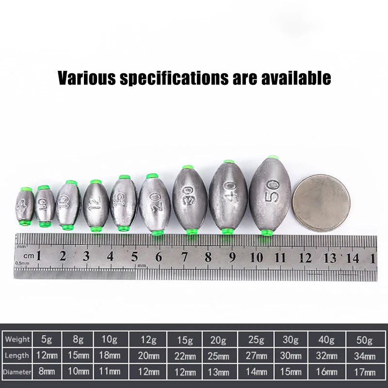 ثقالة الرصاص على شكل زيتون مع أنبوب بلاستيكي تغيير سريع 2 جرام-50 جرام أوزان الرصاص المفتوحة مع ملحقات أدوات صيد المحيط