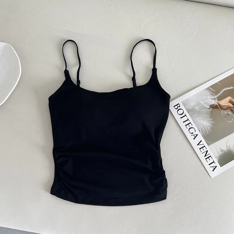 Bellissimo gilet posteriore sexy con collo quadrato pieghettato per donna in estate con cuscino per il petto e cinturino posteriore regolabile 상자