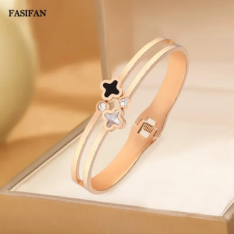 

FASIFAN Lucky четырехлистный клеверный браслет в итальянском стиле, модный браслет из черного оникса с перламутром, подарок на день рождения