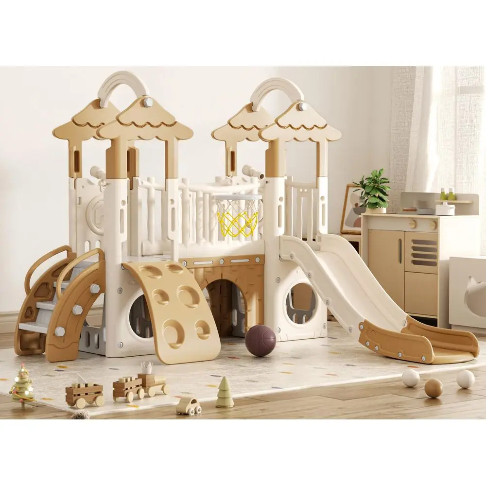

9 in 1 Toddler Slide, Jungle Slide with Basketball Hoop, Tunnel and Storage Space, Outdoor Indoor for Toddlers Age 1,Tree House