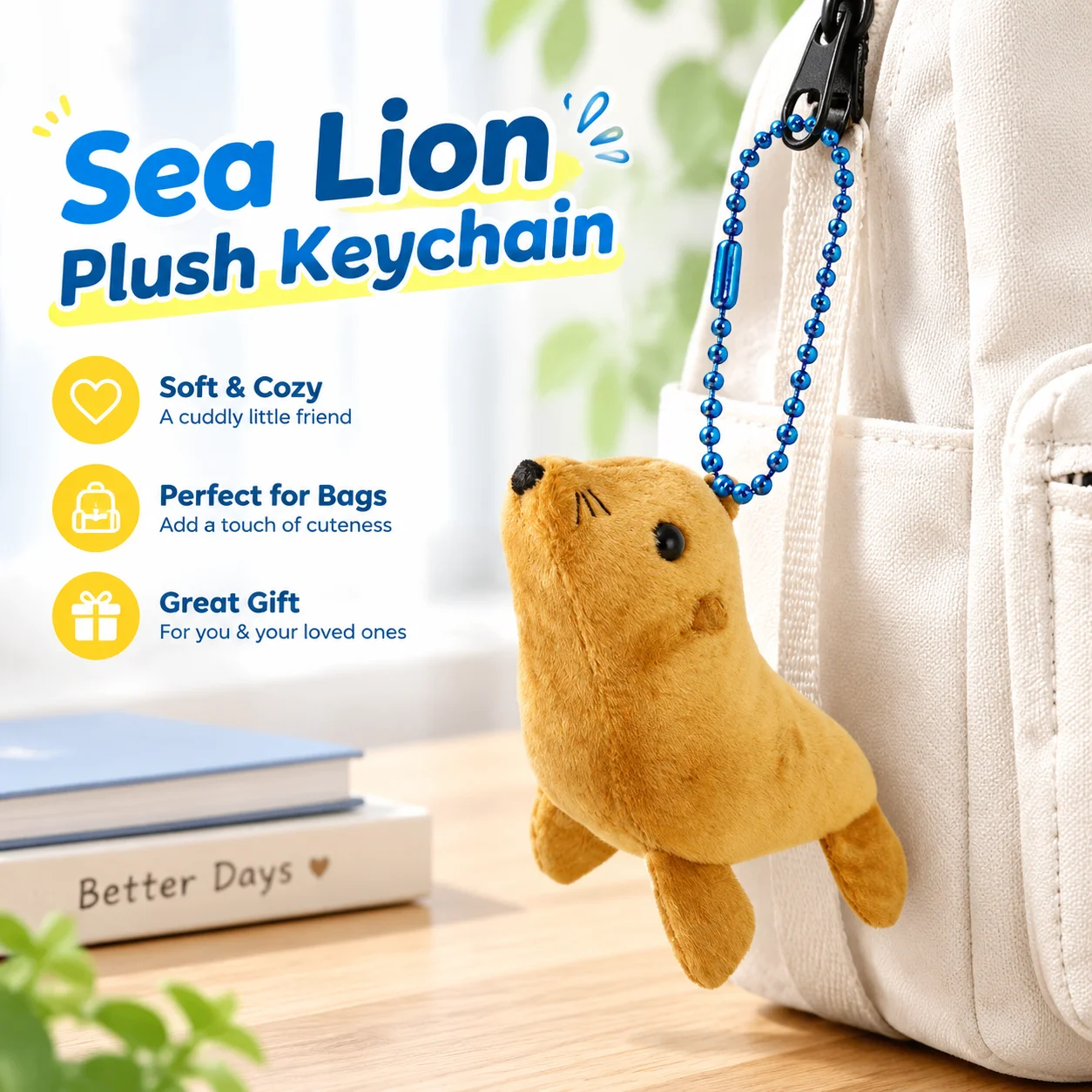 Soft Mini Stuffed Sea Lion Plush Keychain Bag Pendant Doll for Backpack Decoration, Cute Couple Gift for Daily Use