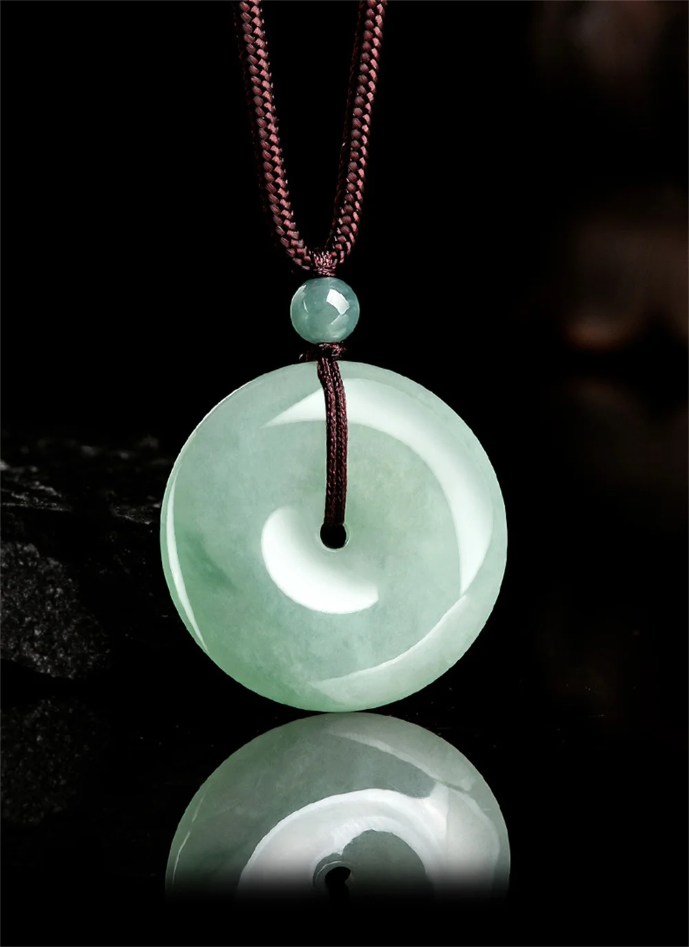 Natural Ice Grade A Jadeite Carved Round Harmony Buckle Lucky Pendant Amulet Necklace Certificate Woman Man's Gift Jewelry