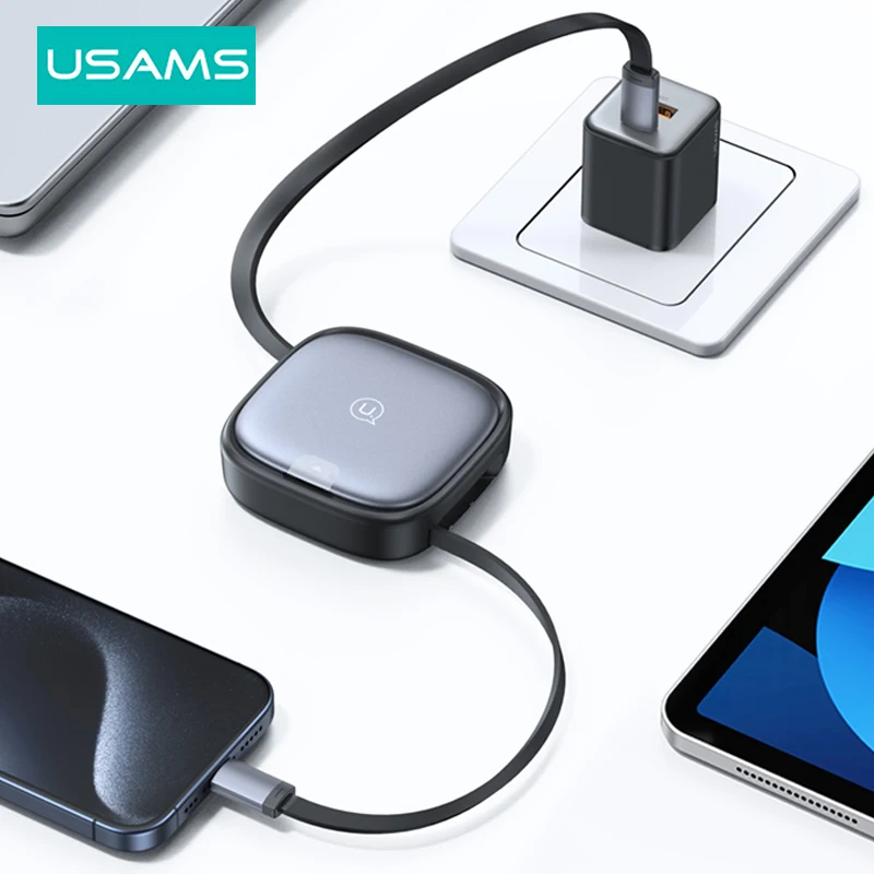 USAMS U87 USB C Cable 60W Fast Charging Cable with Multiple Connectors Storage for iPhone 15 Plus Pro Max iPad Xiaomi Samsung