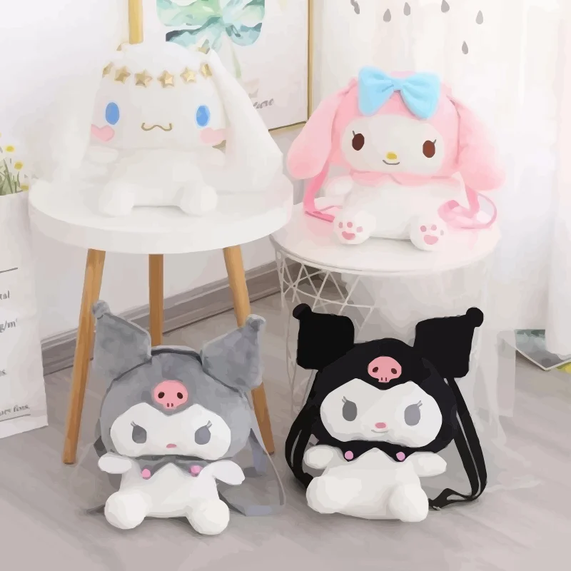 Sanrio Plush Anime Cartoon Kitty Kuromi My Melody Cinnamoroll Backpack Anime Plushie Cartoon Shoulder Bag Cute for Girl Gift