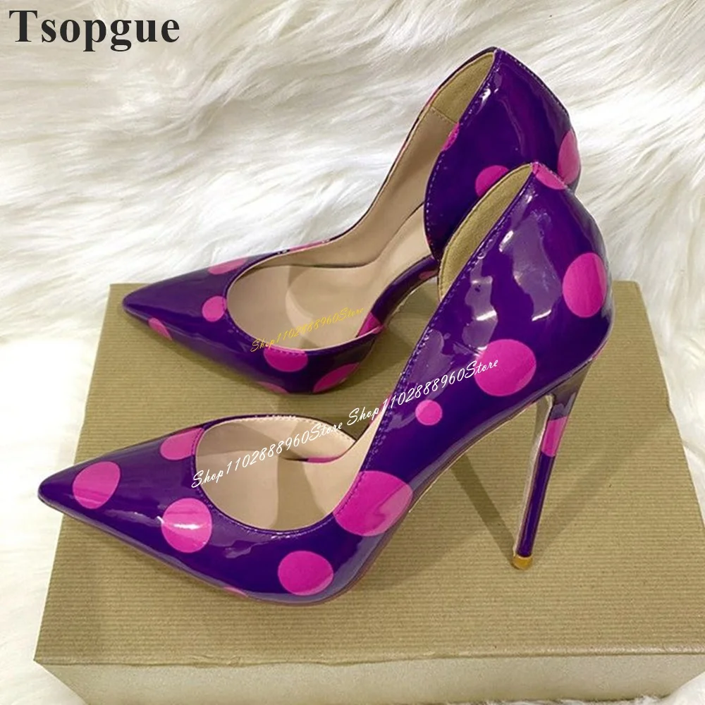 

Purple Dot Print Decoration Side Empty Pumps Thin High Heel Shoes For Women Slip On Pointed Toe 2024 Sexy Zapatos Para Mujere