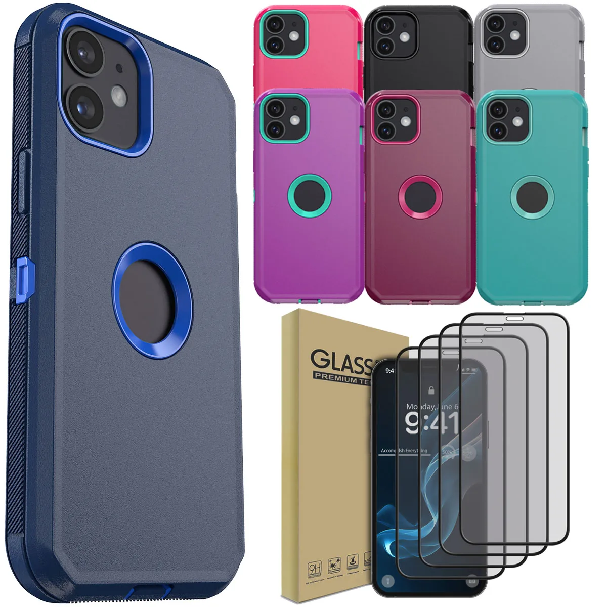 

Чехол для iPhone 11/Pro/Pro Max, противоударный мягкий чехол и 4 шт., защитные пленки из закаленного стекла с полным покрытием, удобный прозрачный чехол