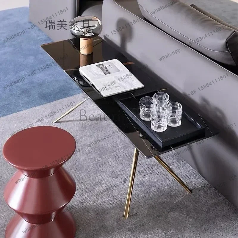 Modern simple and minimalist light luxury high-end villa natural marble sofa with long edges