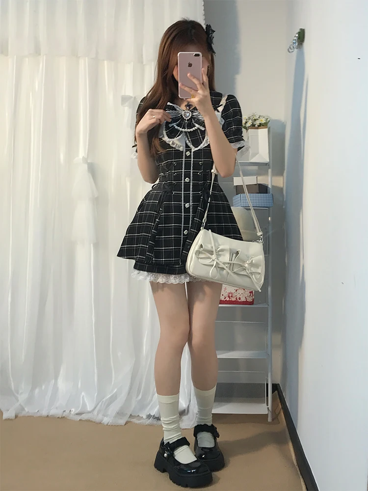 Set da donna estivo scozzese irt Dr con finiture in pizzo orts orm Sle ort Sve Faionable Ensemble