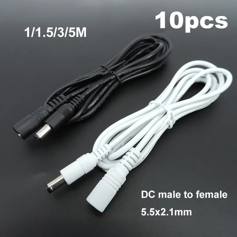 10x 22awg 3A DC Male To male female Power supply Adapter white black cable Plug 5.5x2.1mm Connector wire 12V Extension Cords W28