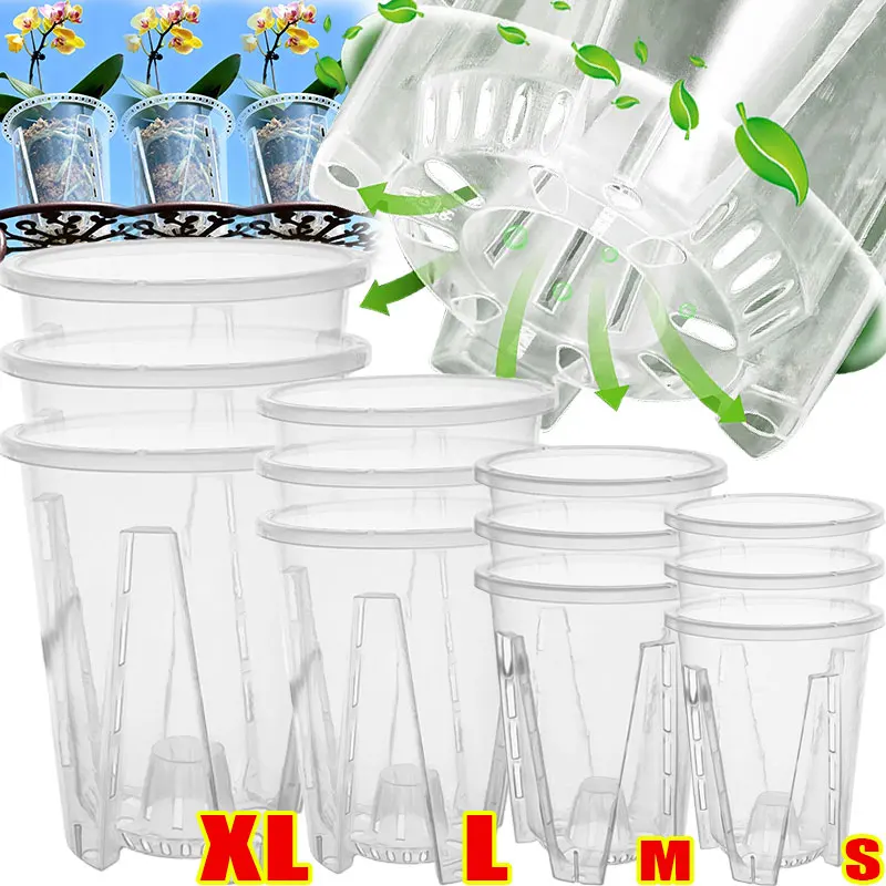 

S/M/L/XL Clear Root Control Breathable Flower Pot PP Plastic Orchid Air Holes Plants Enhanced Drainage Garden Pot Home Garden